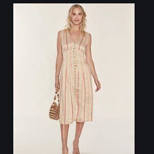 Joie Valari Beige Striped Sleeveless Linen Dress